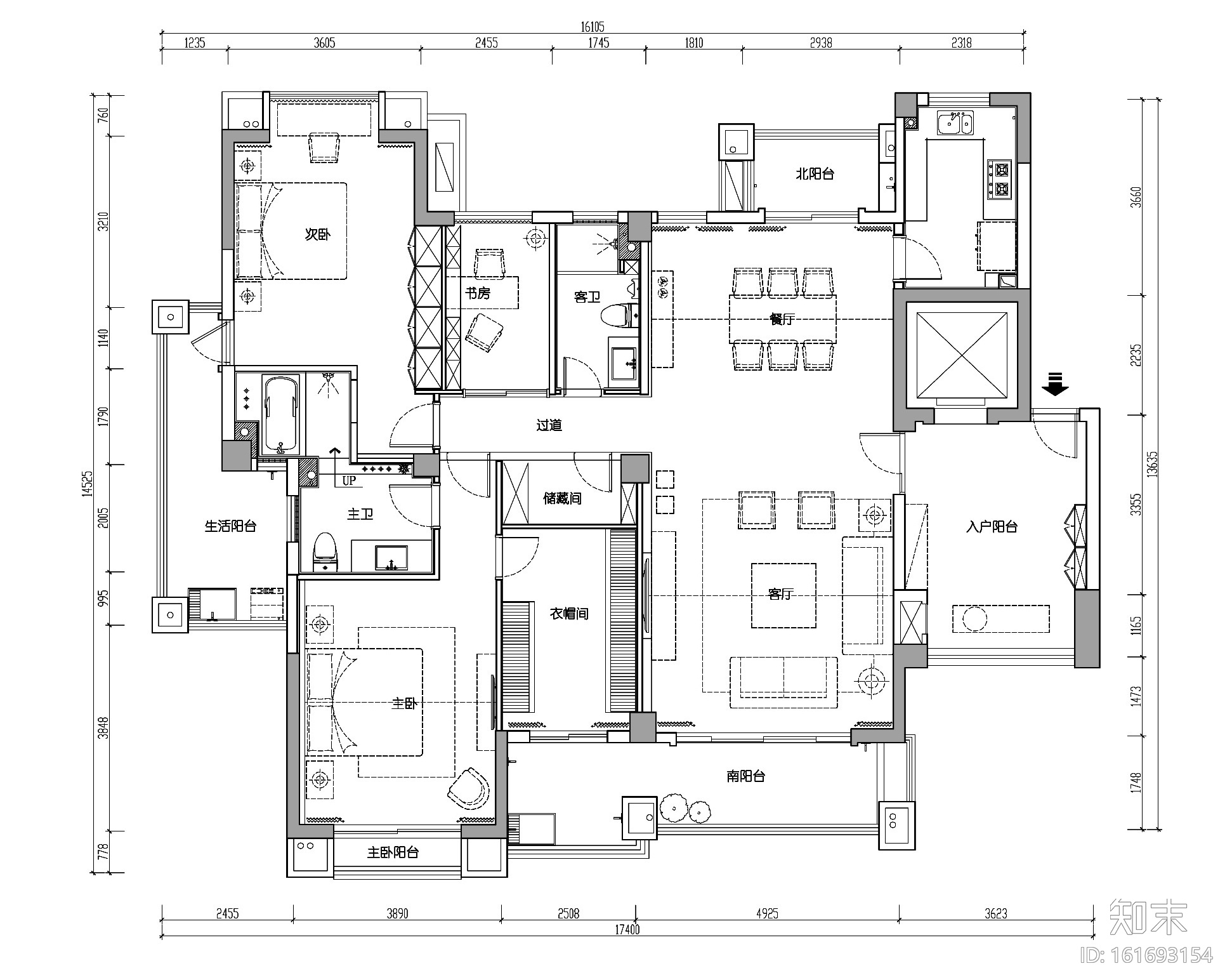 福建170平两居室公寓装修施工图+效果图施工图下载【ID:161693154】