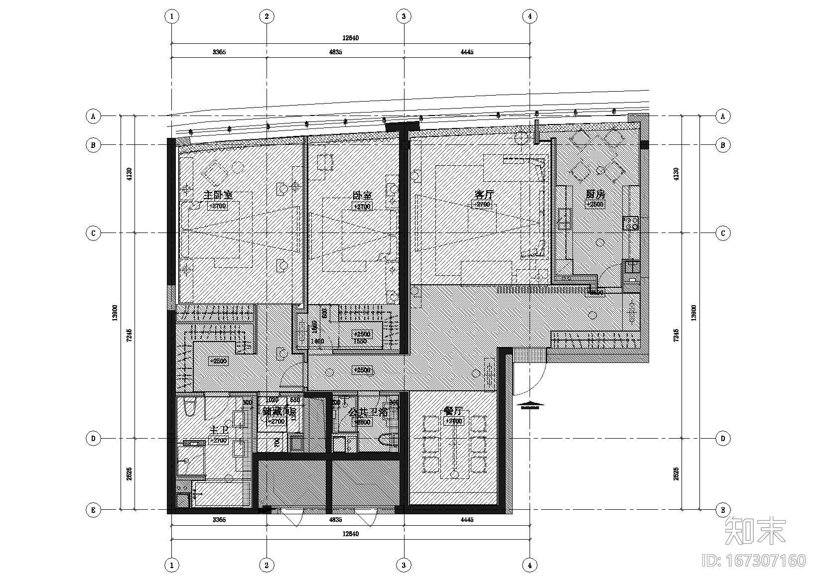 [山东]-青岛世纪名人广场A2样板房施工图施工图下载【ID:167307160】