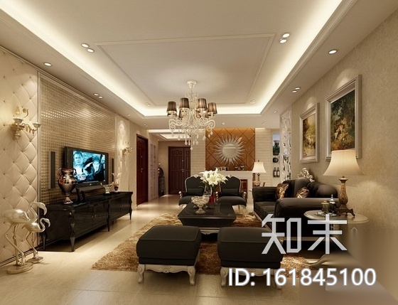 [深圳]花园小区简欧三居室样板房装修图（含效果）cad施工图下载【ID:161845100】