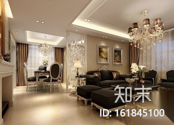 [深圳]花园小区简欧三居室样板房装修图（含效果）cad施工图下载【ID:161845100】