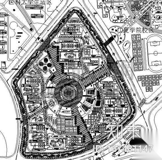 某大学生活区总平图cad施工图下载【ID:167481147】