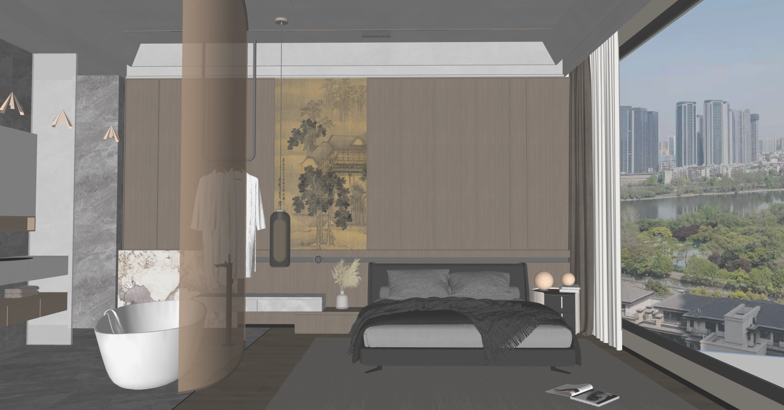 新中式家居卧室SU模型下载【ID:1216003676】