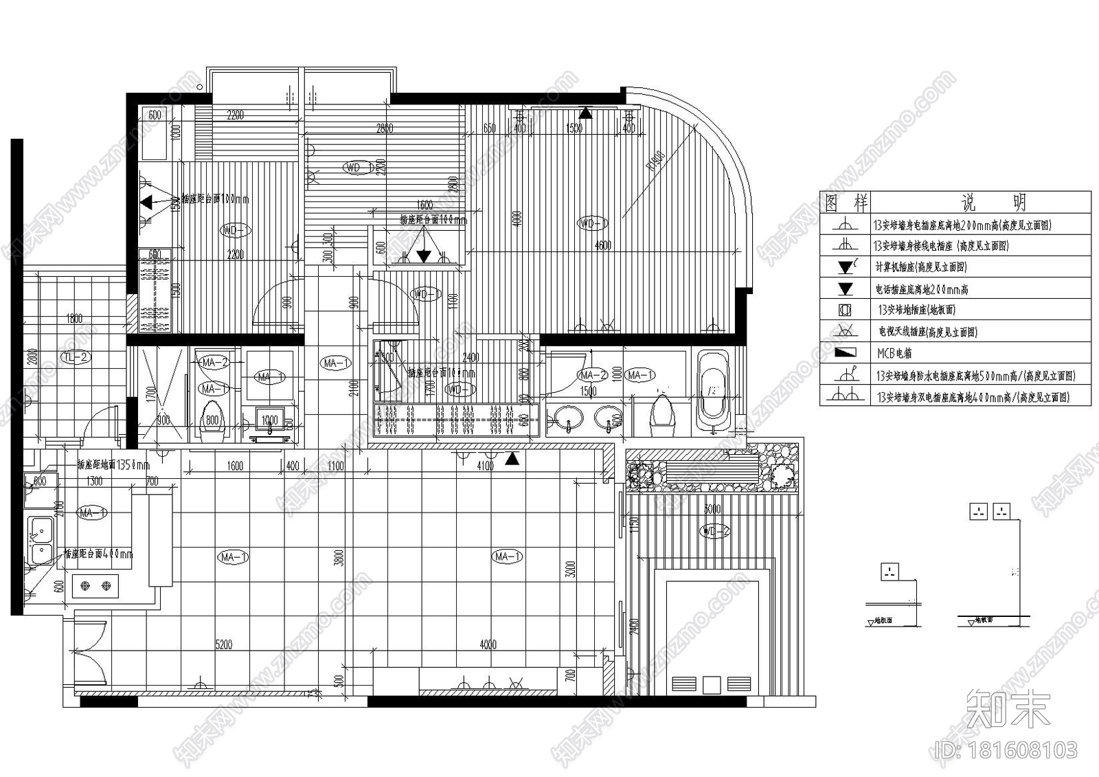 [广东]梁景华_珠海丽景湾B型样板间施工图cad施工图下载【ID:181608103】