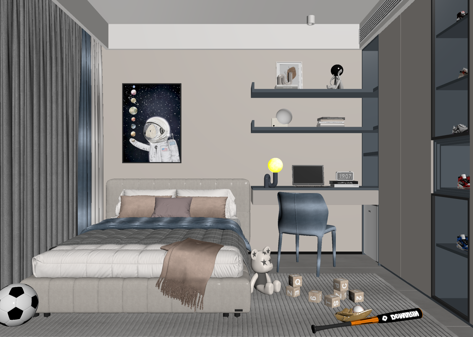 现代男孩房3D模型下载【ID:1215129898】