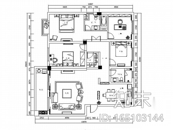 [浙江]时尚现代公寓三居室装修图（含效果图）cad施工图下载【ID:165103144】