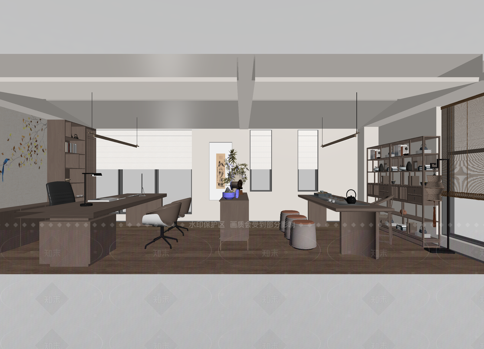 新中式办公室3D模型下载【ID:1215924057】