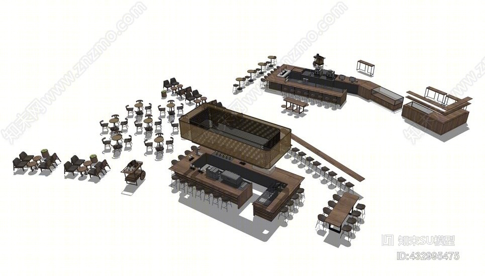 咖啡厅操作台桌椅组合SU模型下载【ID:432995475】