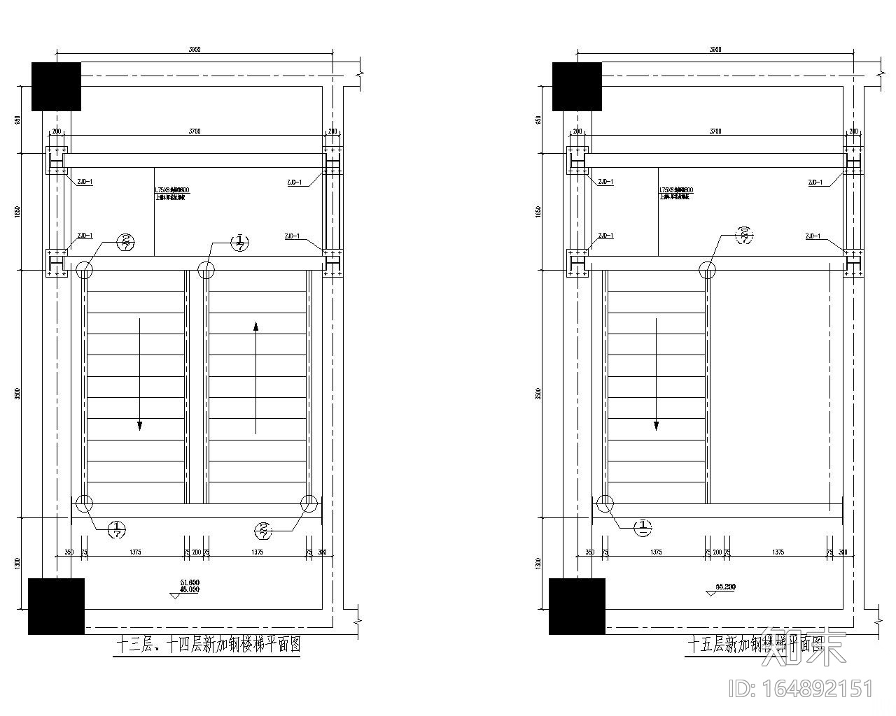 某室内新加钢结构楼梯施工图（CAD）施工图下载【ID:164892151】