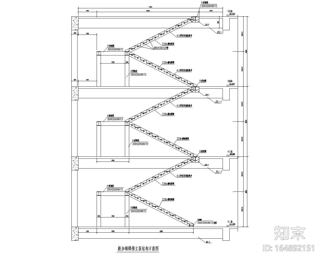 某室内新加钢结构楼梯施工图（CAD）施工图下载【ID:164892151】