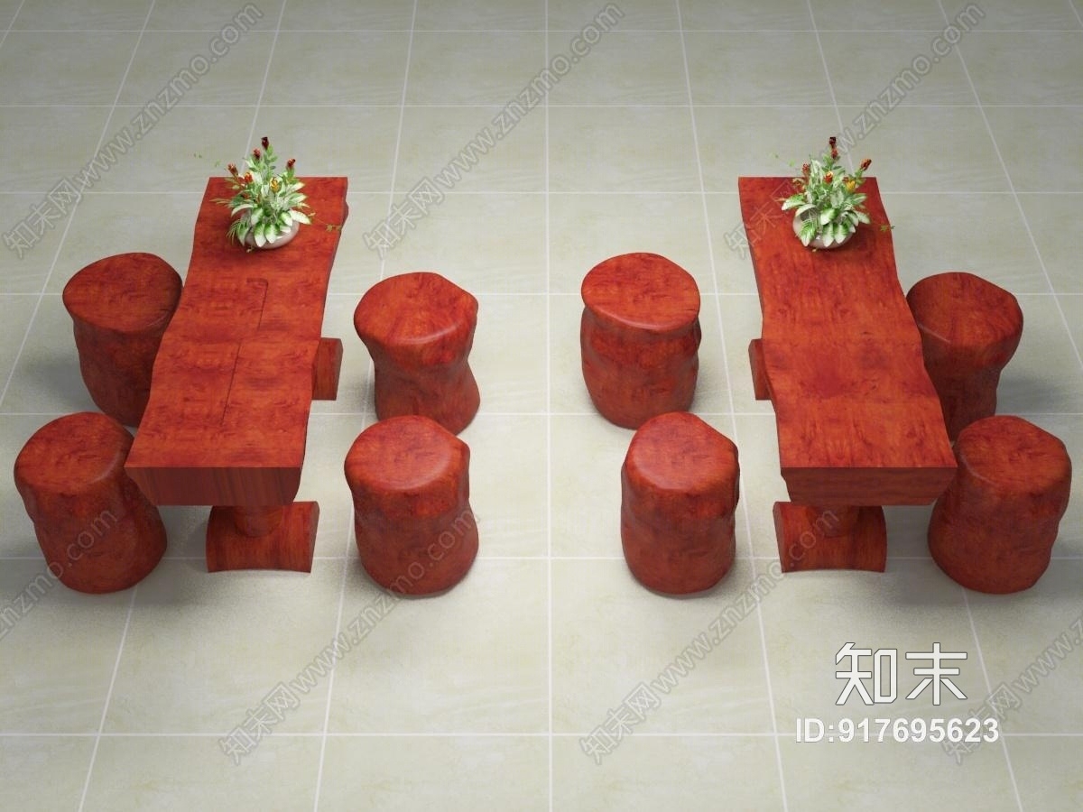 传统中式茶几组合3D模型下载【ID:917695623】