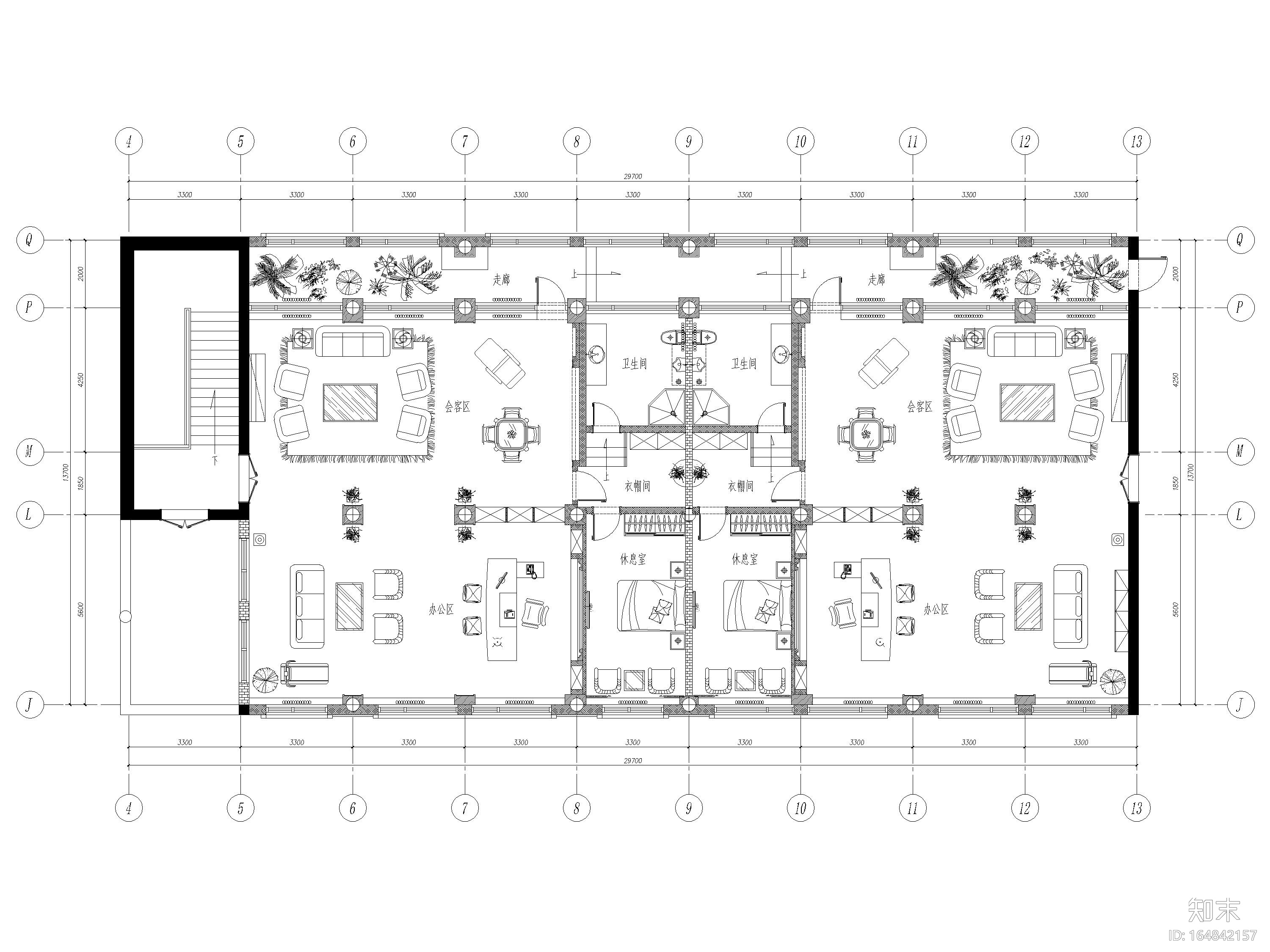 [北京]350㎡领导办公室设计施工图+SU模型cad施工图下载【ID:164842157】