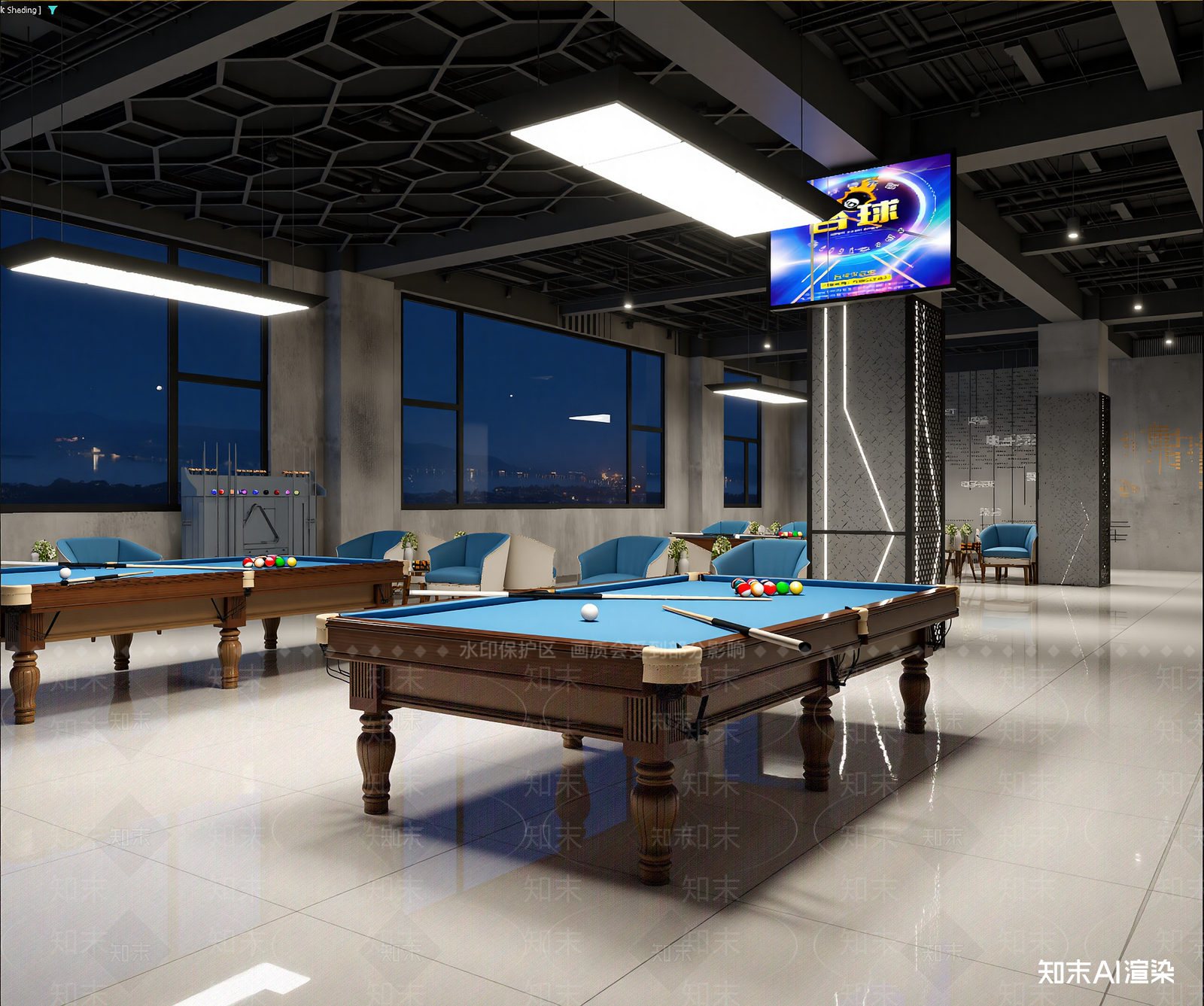 工业风台球室3D模型下载【ID:1213939196】
