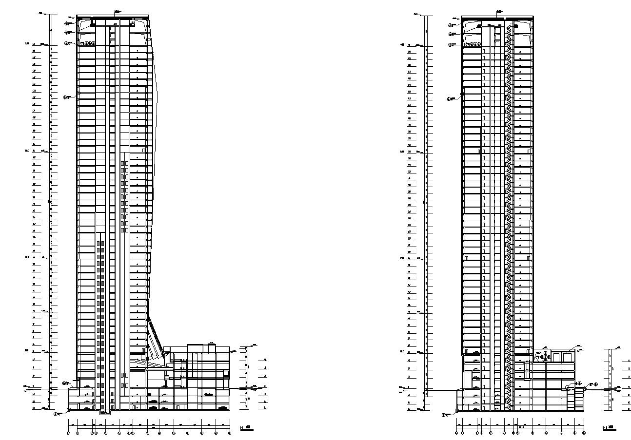 [中国]53层超高层玻璃幕墙企业办公楼CAD全套建筑结构风...施工图下载【ID:166325170】