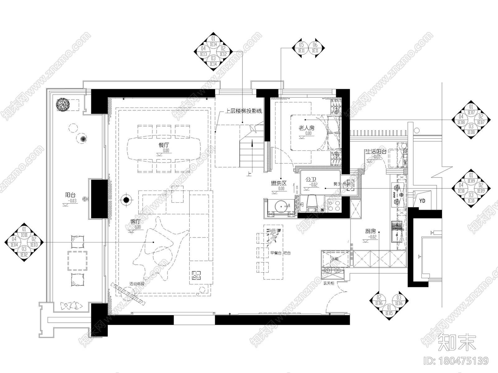 [深圳]中心178㎡现代复式三居家装图纸施工图下载【ID:180475139】