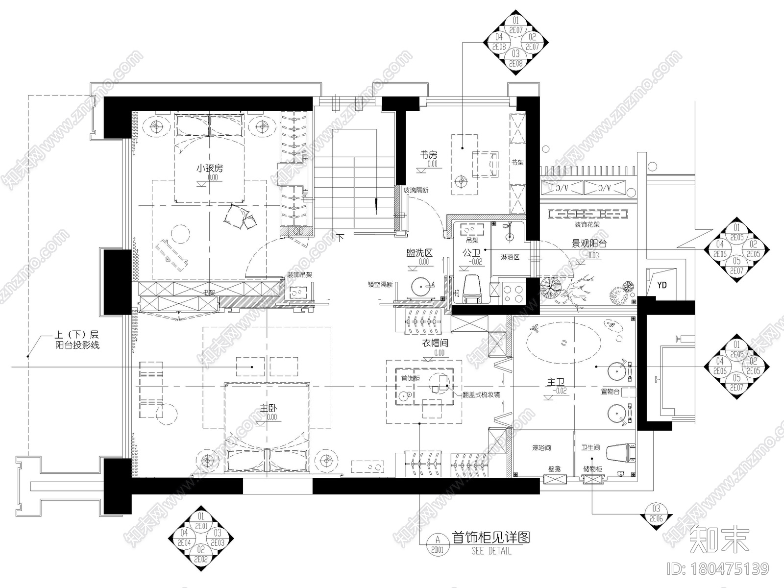 [深圳]中心178㎡现代复式三居家装图纸施工图下载【ID:180475139】