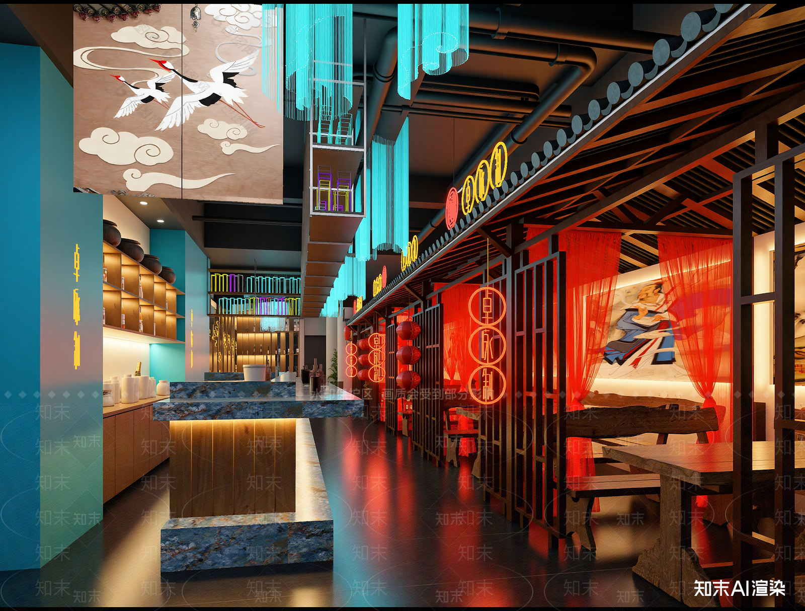 中式火锅店3D模型下载【ID:1214172004】