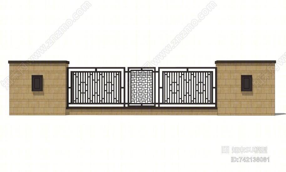 现代围墙SU模型下载【ID:742138081】