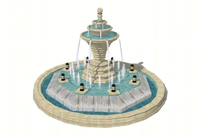 欧式水钵水景喷泉su模型下载【id:720567422】