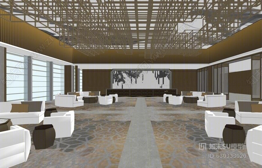 中式会议中心室内设计SU模型下载【ID:630333020】