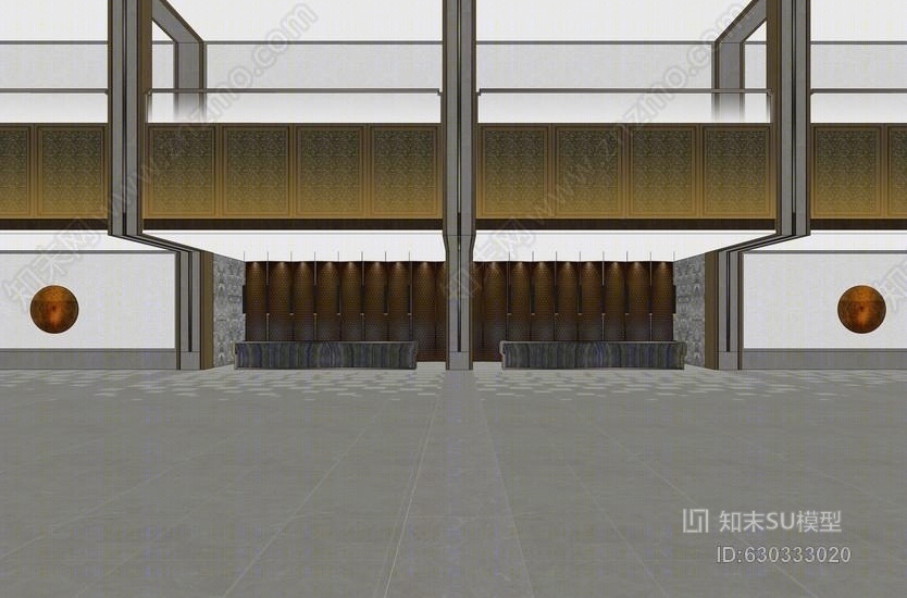 中式会议中心室内设计SU模型下载【ID:630333020】
