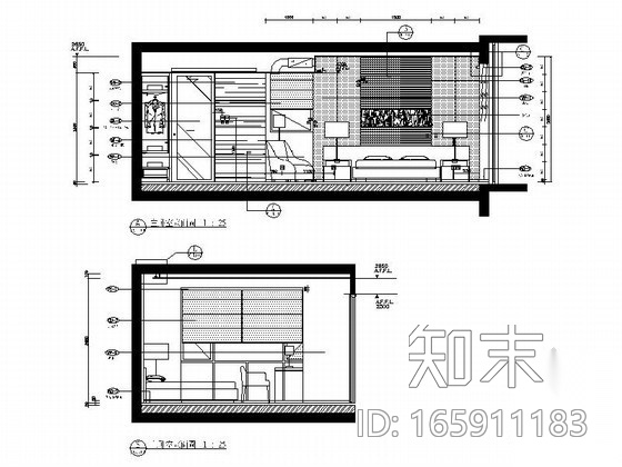 现代主卧室立面图cad施工图下载【ID:165911183】