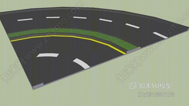 2车道公路转弯SU模型下载【ID:231680178】