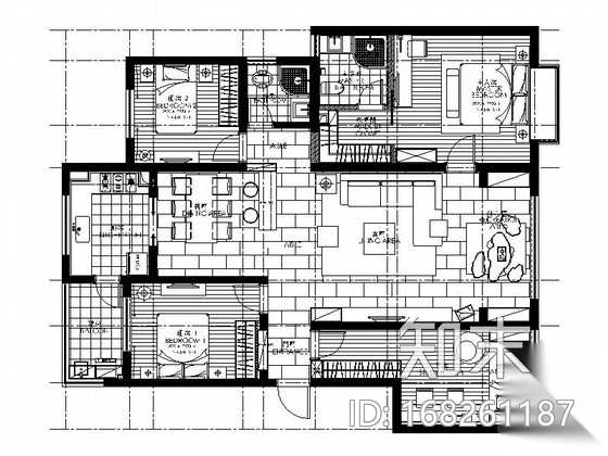 温馨浪漫现代风情四居室样板间CAD装修施工图（含效果）cad施工图下载【ID:168261187】