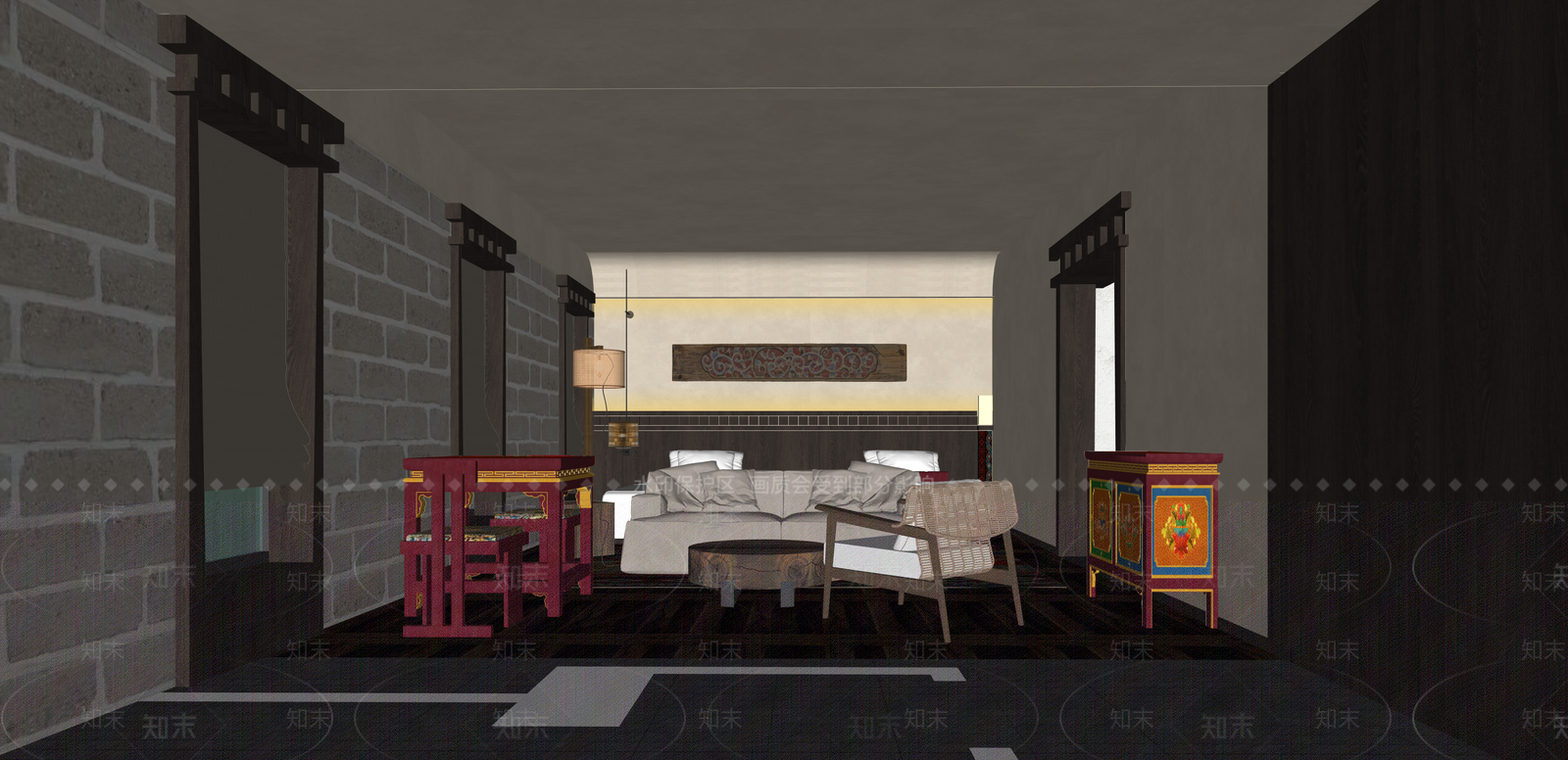 新中式家居客厅SU模型下载【ID:1215204291】