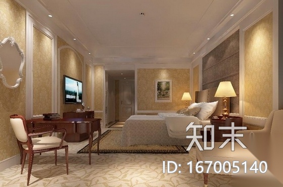 [广东]奢华酒店双人间客房室内CAD施工图（含效果）cad施工图下载【ID:167005140】