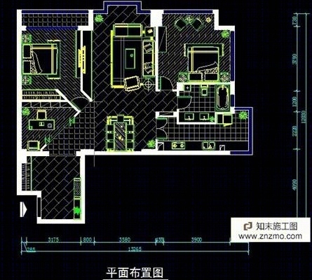 现代两居样板间方案cad施工图下载【ID:36938466】