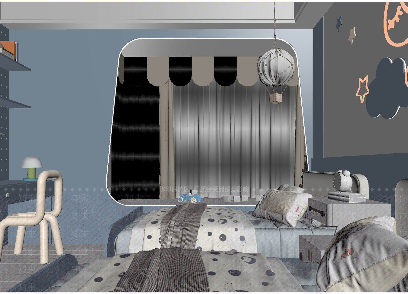 现代通用儿童房3D模型下载【ID:1214762880】