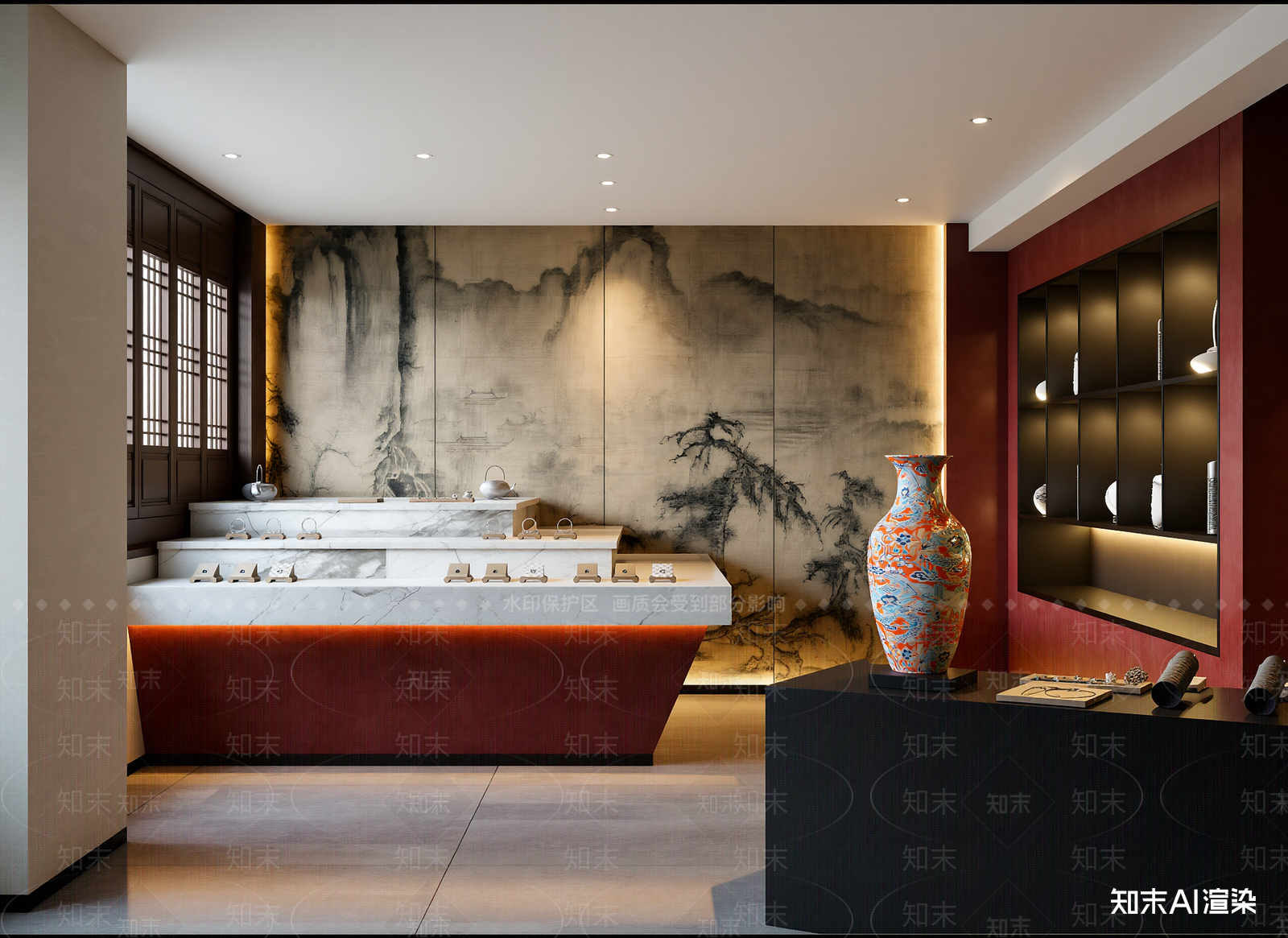 现代陶瓷展厅3D模型下载【ID:1214694529】