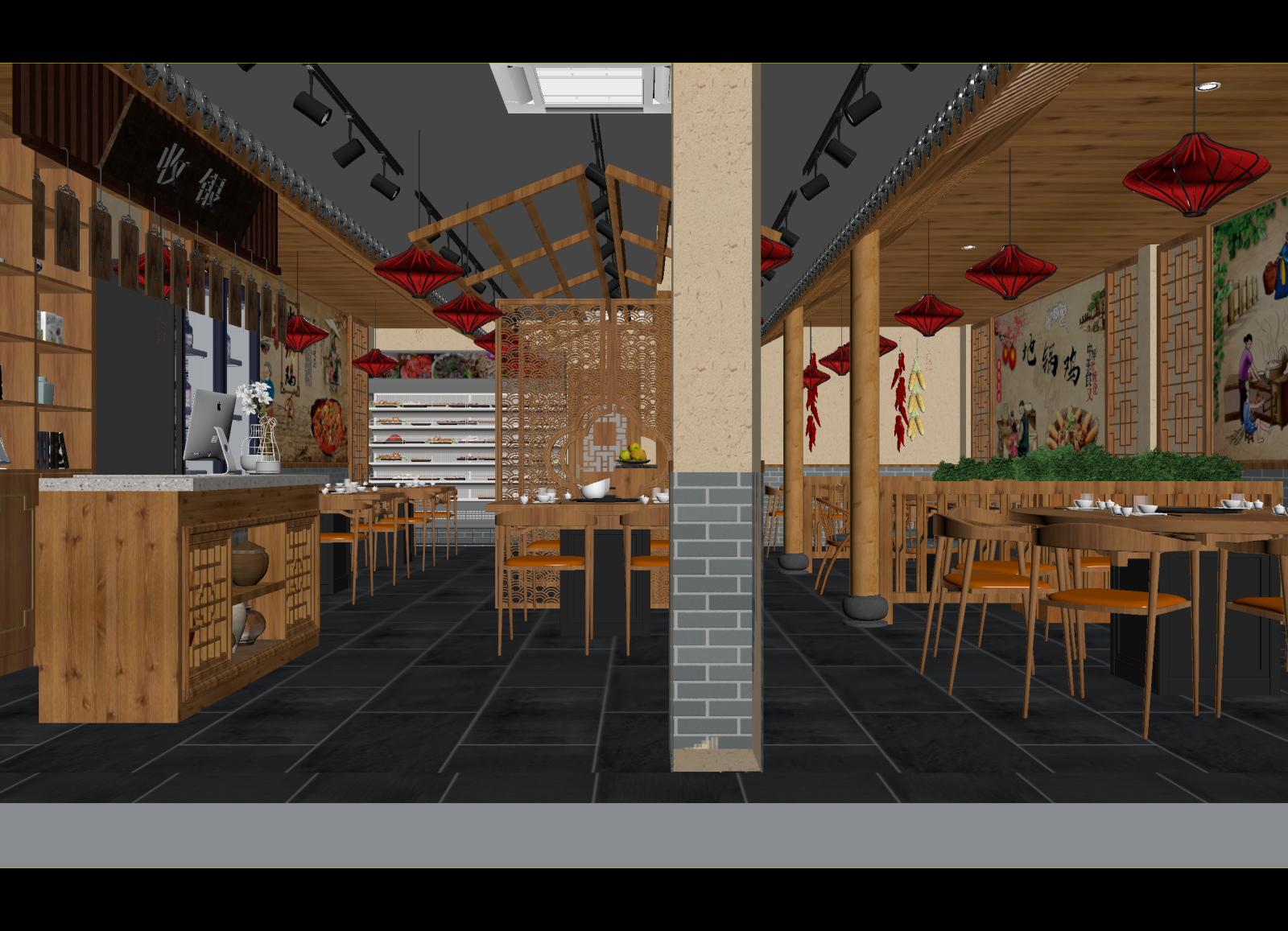 新中式中餐厅3D模型下载【ID:1214553478】