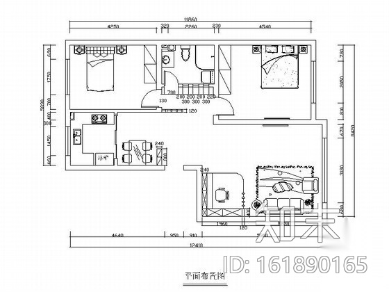 [哈尔滨]现代两居室内装修图（含效果）施工图下载【ID:161890165】