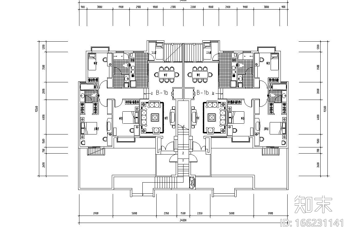 1梯2戶洋房戶型平面圖設計施工圖下載