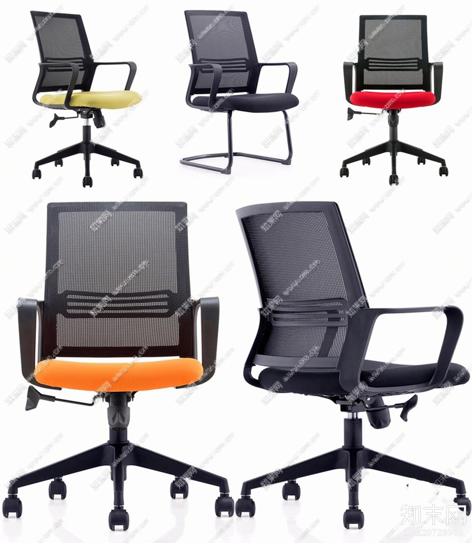 现代布艺网格办公职员椅组合3D模型下载【ID:220729989】