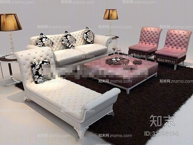 欧式简约皮质沙发茶几组合3D模型下载【ID:32798134】