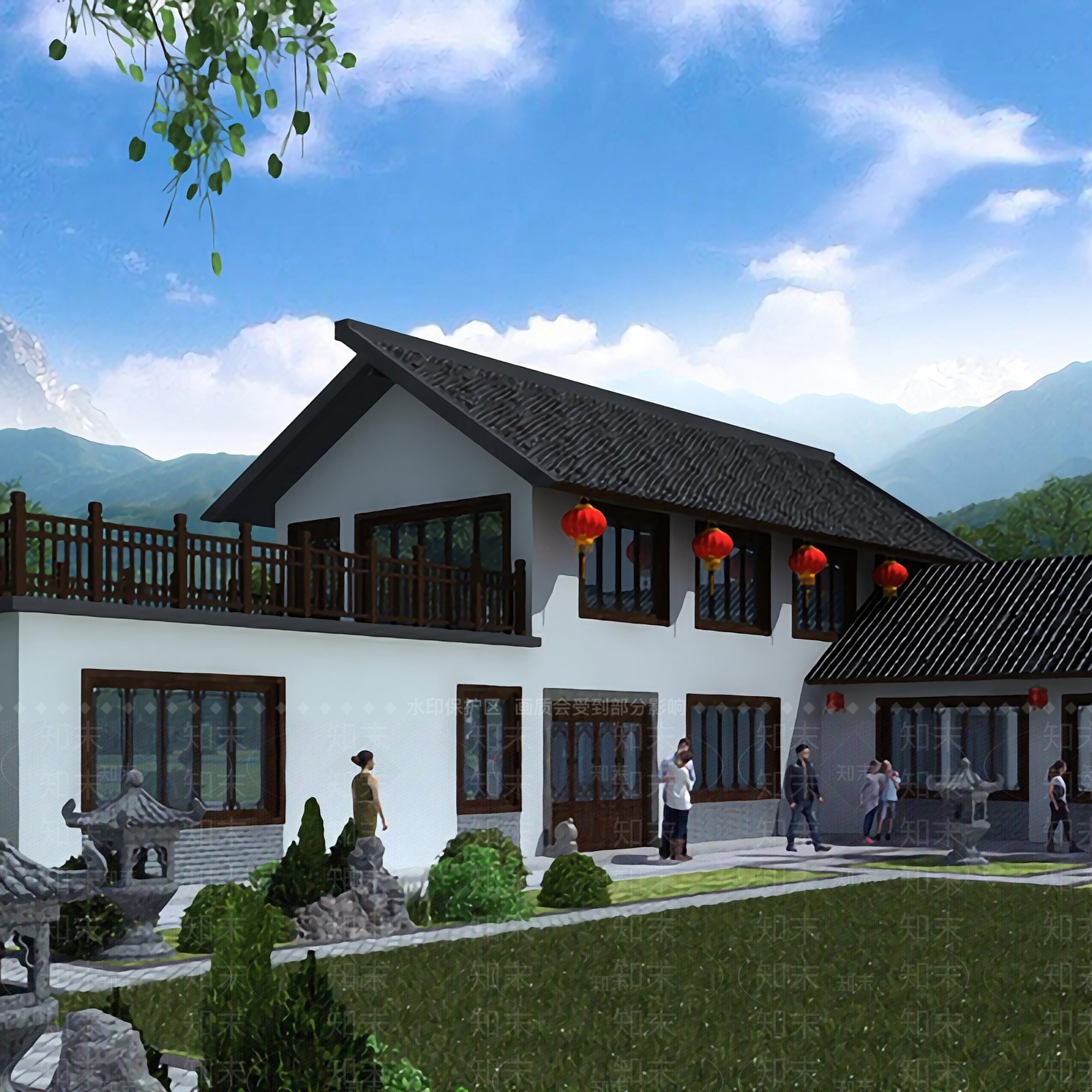 中式独栋别墅免费3D模型下载【ID:1120237811】