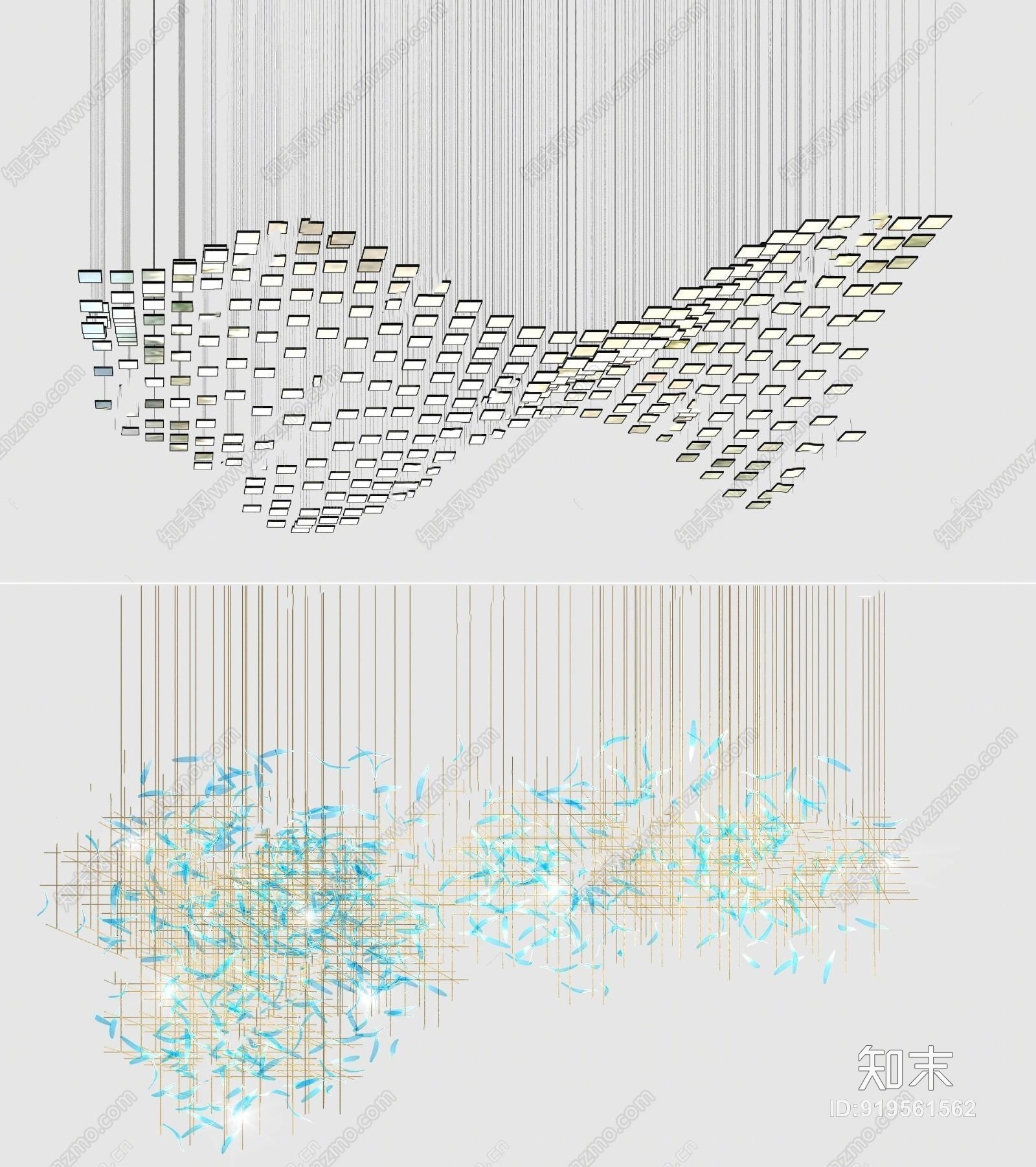 现代羽毛镜片装饰灯组合3D模型下载【ID:919561562】