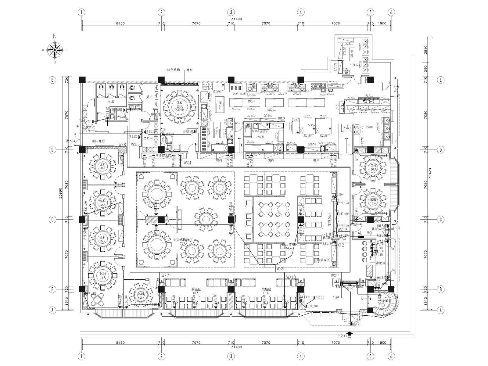 江苏900㎡中式餐厅装修设计施工图+SU模型cad施工图下载【ID:1131206374】