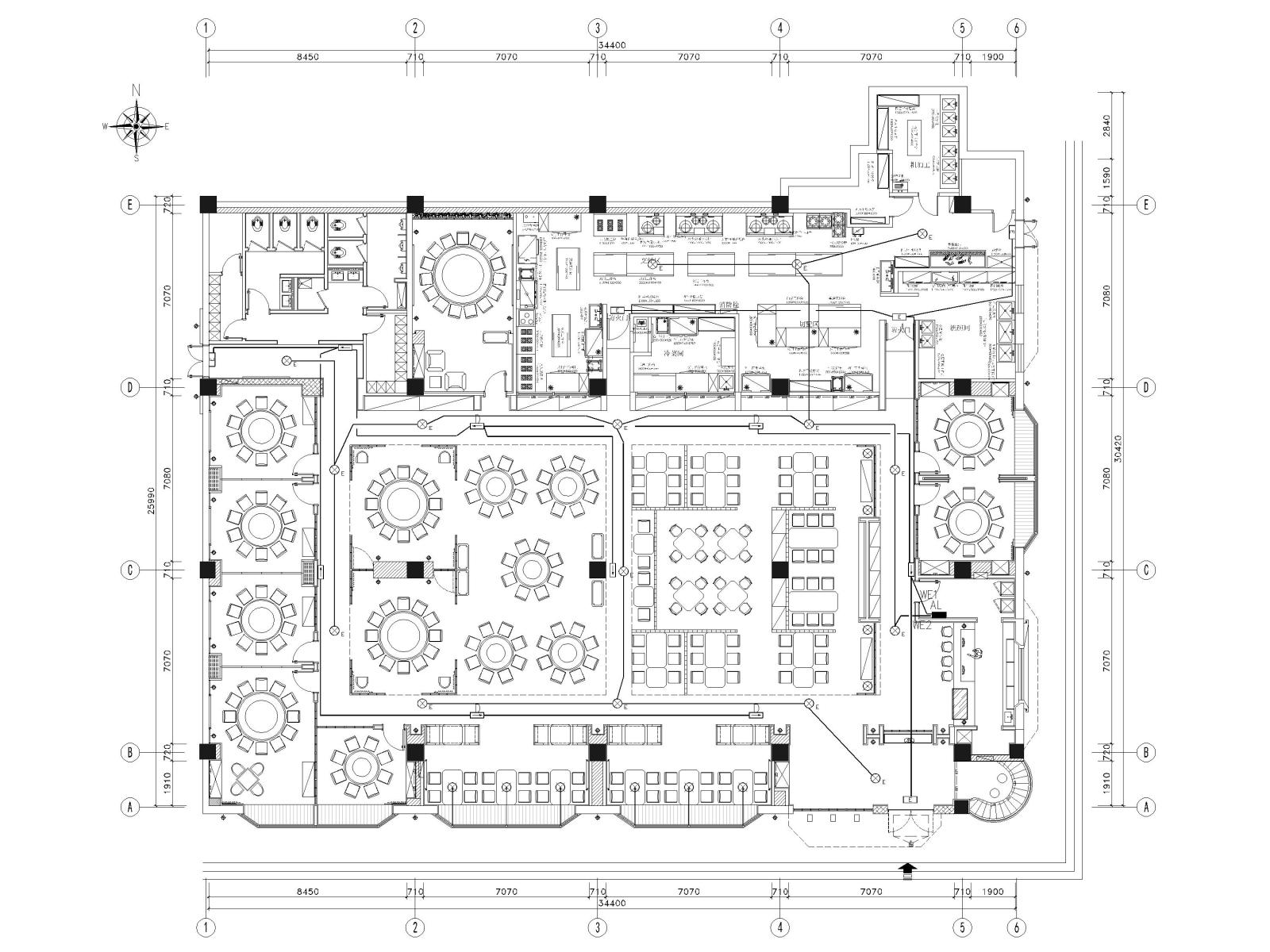 江苏900㎡中式餐厅装修设计施工图+SU模型cad施工图下载【ID:1131206374】