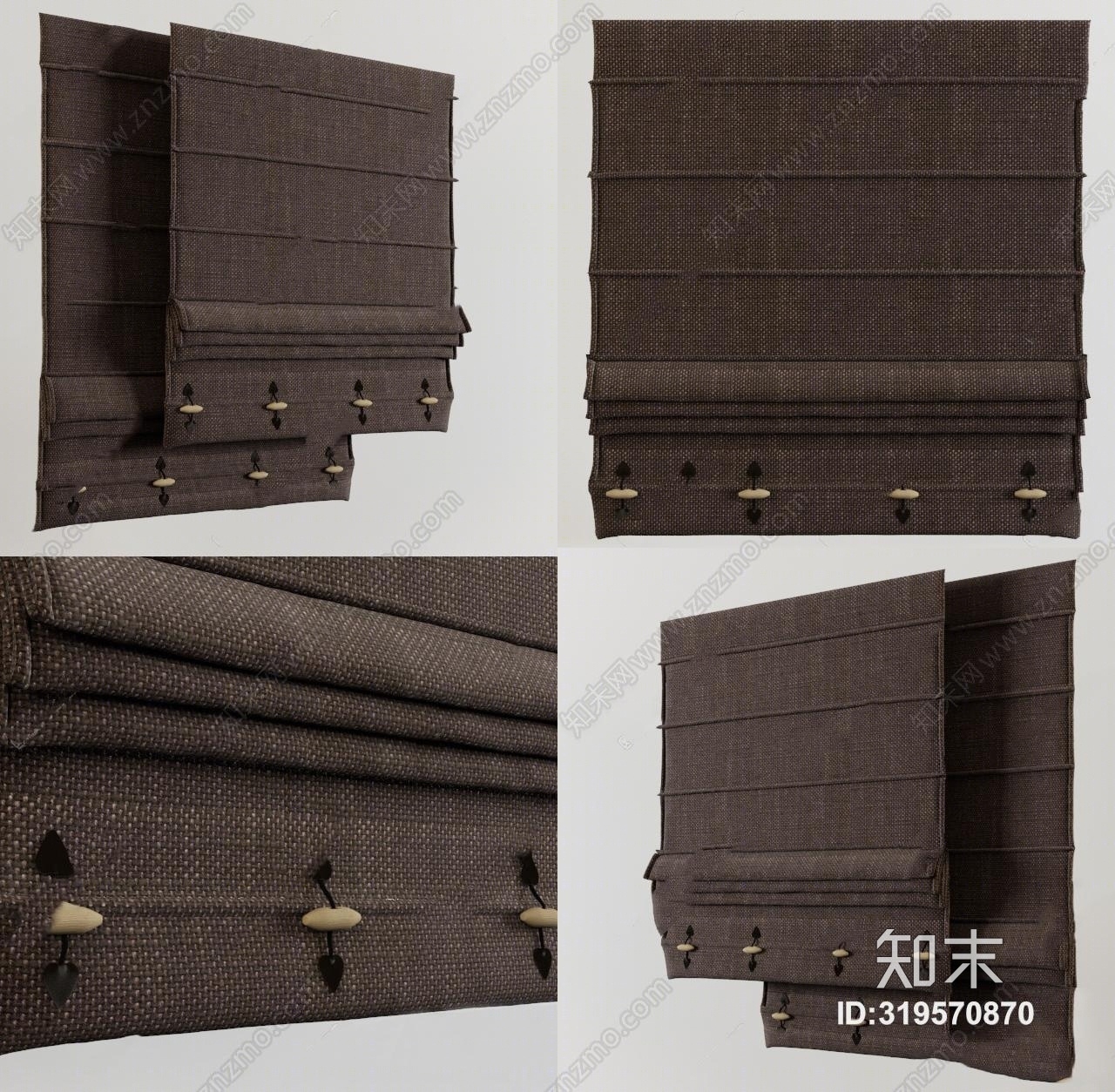 现代布艺卷帘窗帘组合3D模型下载【ID:319570870】