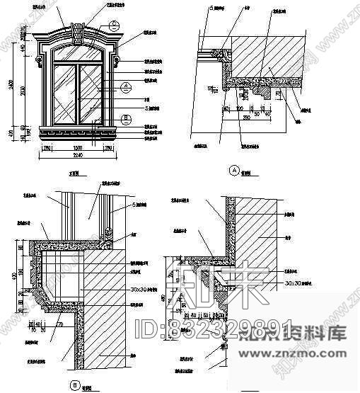 图块/节点欧式窗cad施工图下载【ID:832329891】