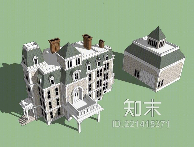 维多利亚风格别墅SU模型下载【ID:221415371】