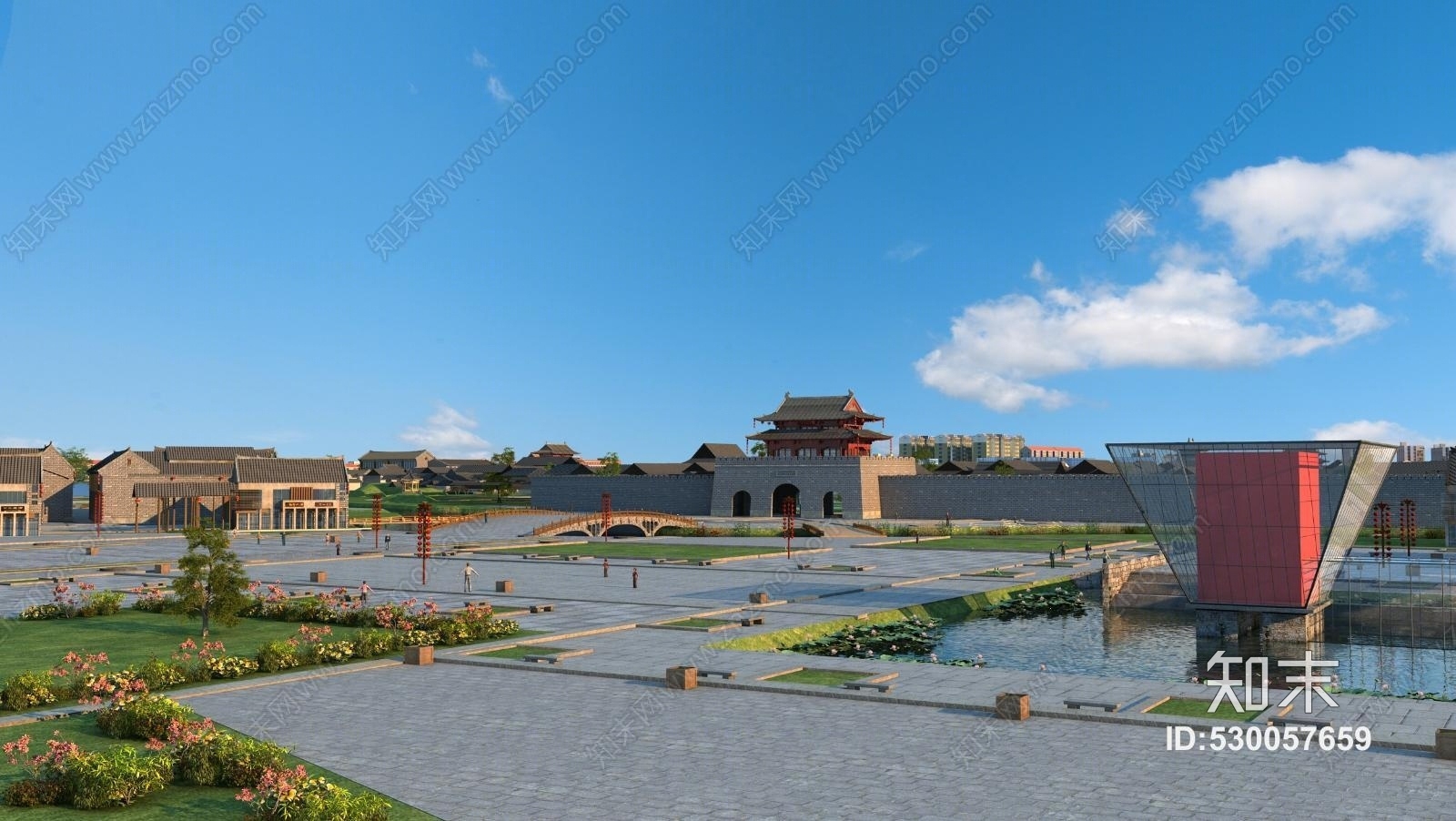 中式古建大门牌坊亭子廊厅中式城楼3D模型下载【ID:530057659】