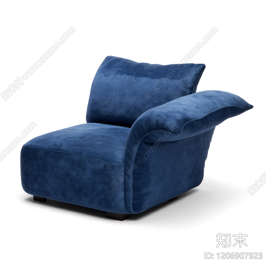 蓝色布艺单人沙发3D模型下载【ID:1206907923】