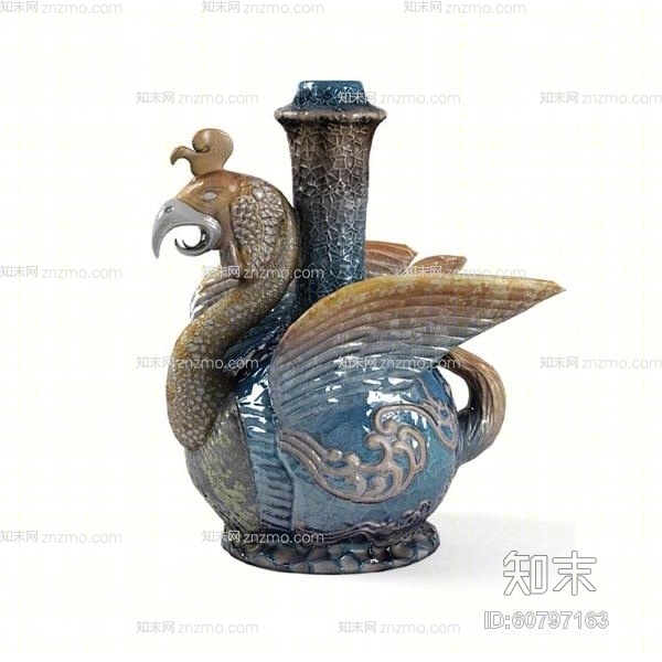 蓝色陶艺工艺品3D模型下载【ID:60797163】