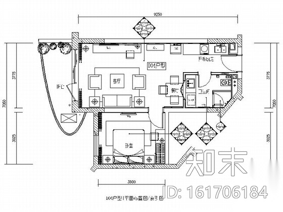 [海南]海滨度假中心时尚现代一居室样板房装修图cad施工图下载【ID:161706184】