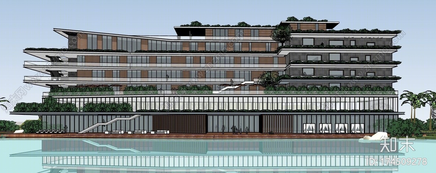 现代风格民宿建筑SU模型下载【ID:174509278】