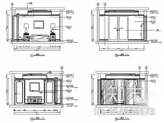 [北京]高级公寓A1户型四居室精装装修图纸施工图下载【ID:164835173】